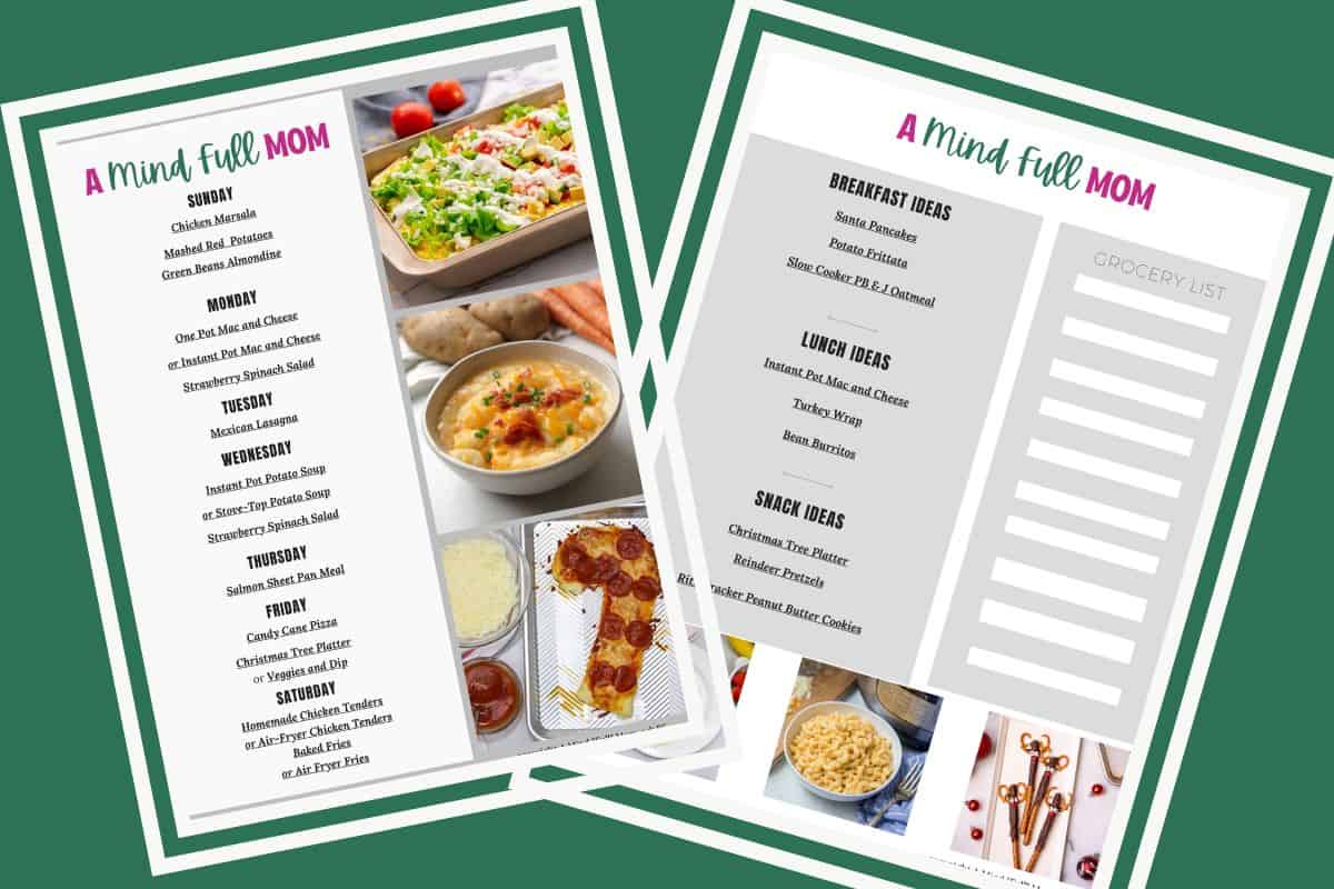 7-Day Meal Plan for Busy Families Photos showing meal plans with dinners, breakfast, lunch, and snack ideas.