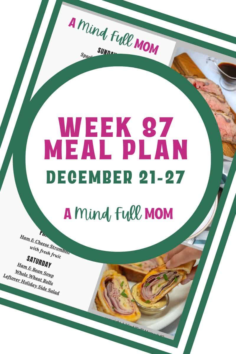 Photo of meal plan with text that reads Meal Plan 86 Dec 21-27.