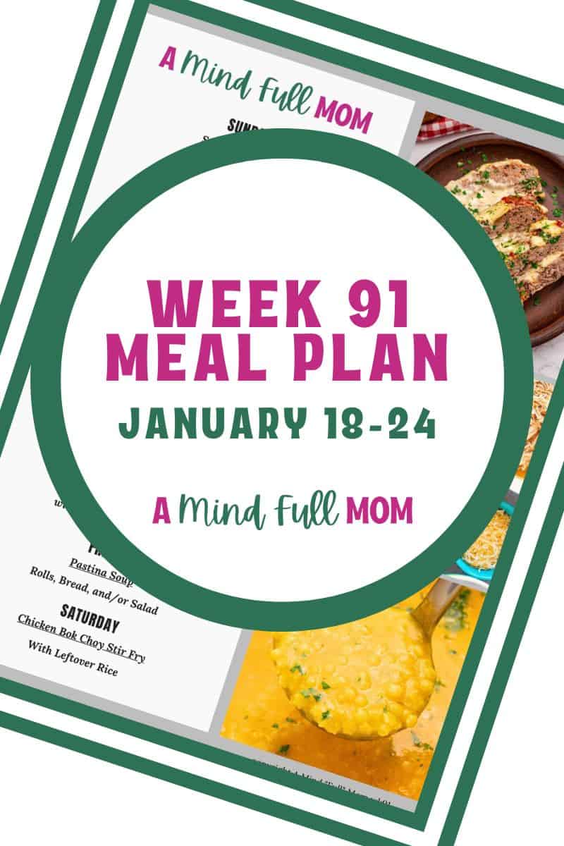 Photo of meal plan with text that reads Meal Plan 90 January 18-24.