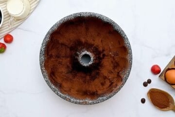 Bundt pan greased with butter and dusted with cocoa powder.