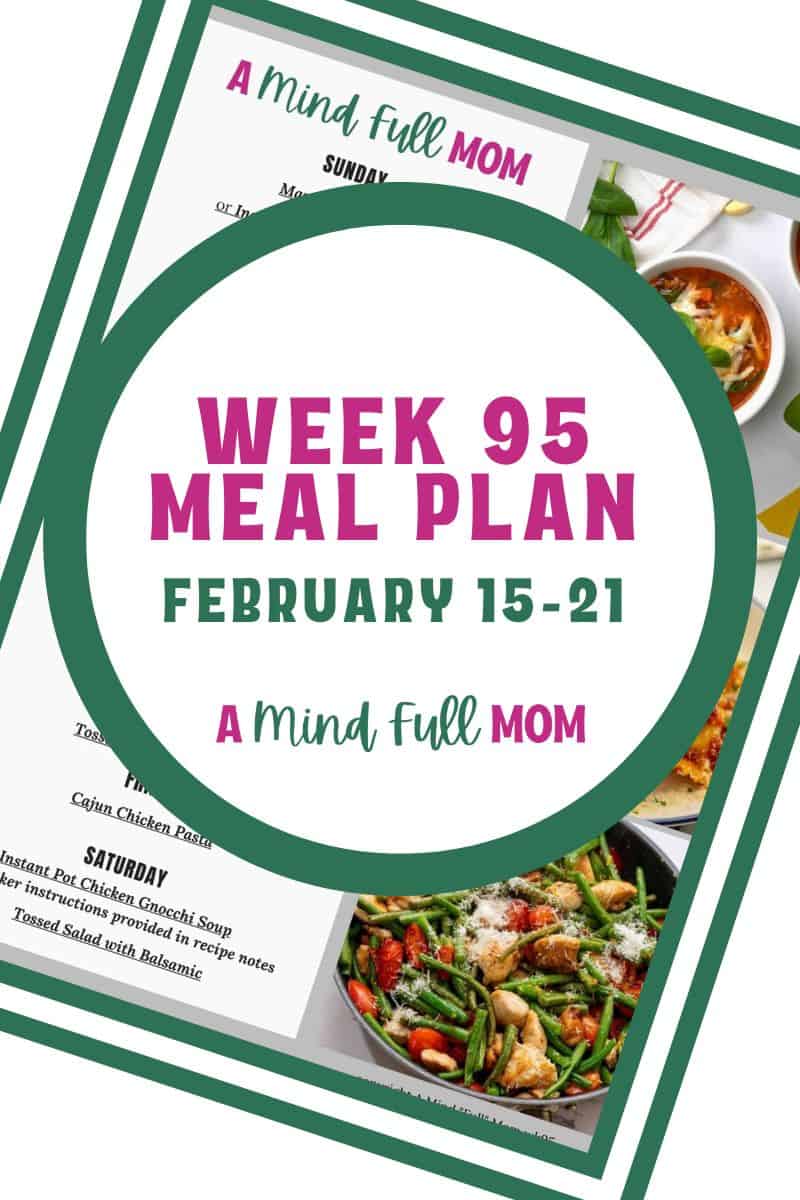 Meal Plan Photo of meal plan with text that reads Meal Plan 95 February 15-21.