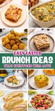 Collage of brunch dishes with title text overlay that reads Easy Easter Brunch Ideas that everyone will love.