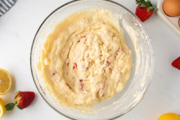 Batter for strawberry quick bread in large mixing bowl.