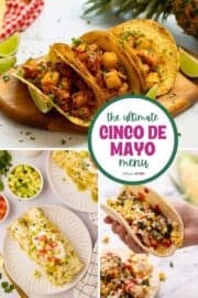 Collage of Mexican-Inspired recipes for Cinco De Mayo Party Spread with text overlay that reads the ultimate cinco de mayo menu.