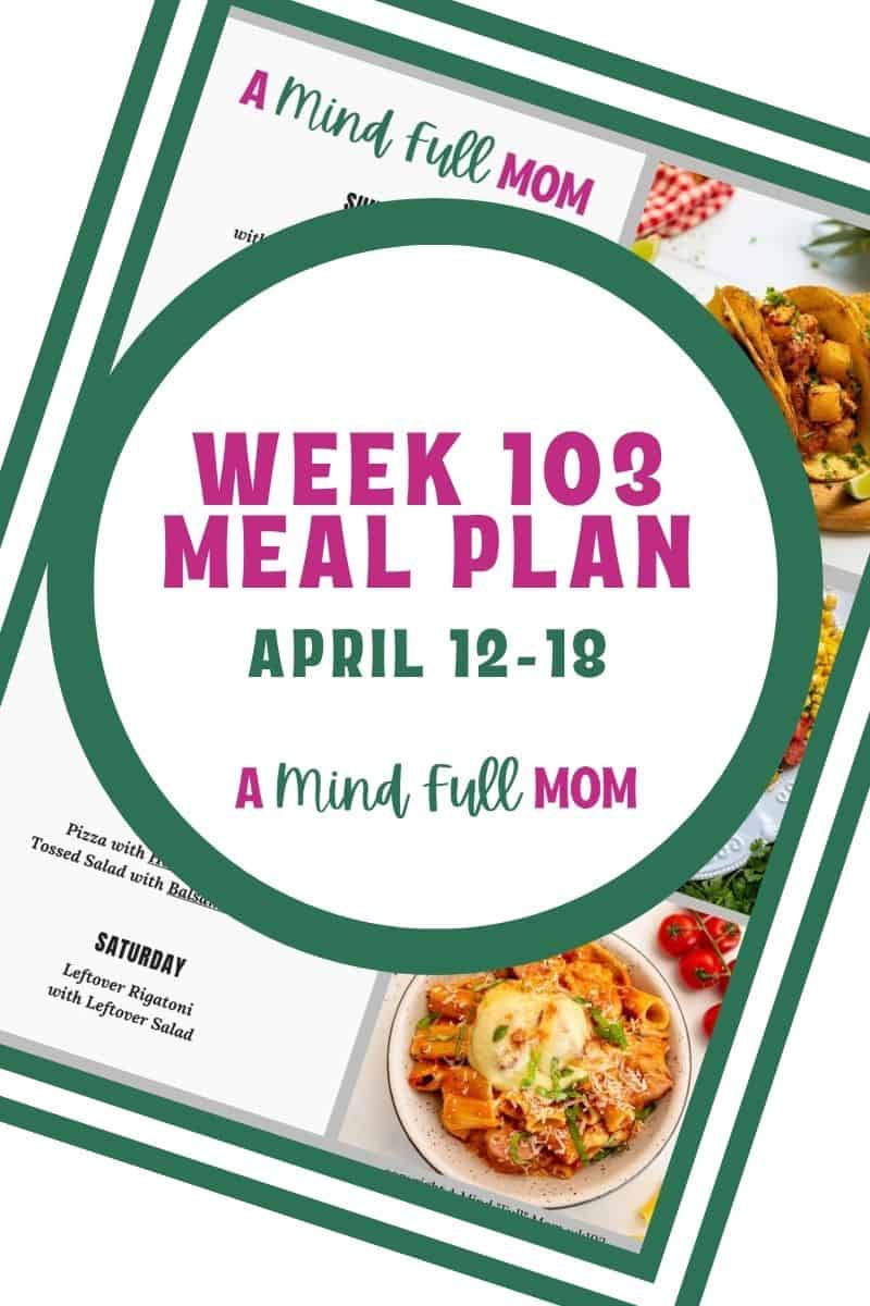 Photo of meal plan with text that reads Meal Plan 103.