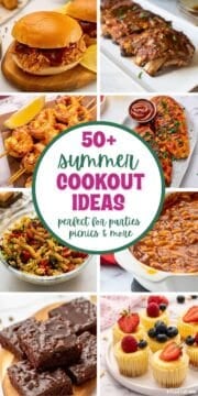 Collage of classic summer cookout recipe designed for picnics, parties, and BBQs with text overlay.