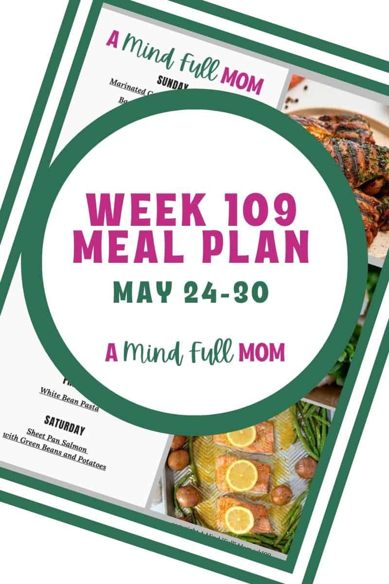Photo of meal plan with text that reads Meal Plan 109.