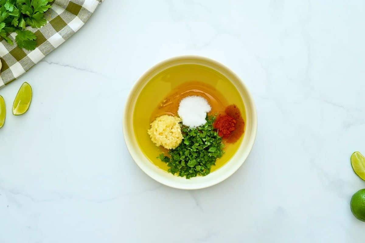 Cilantro Marinade for chicken Olive oil, honey, garlic, cilantro, and salt in shallow dish.