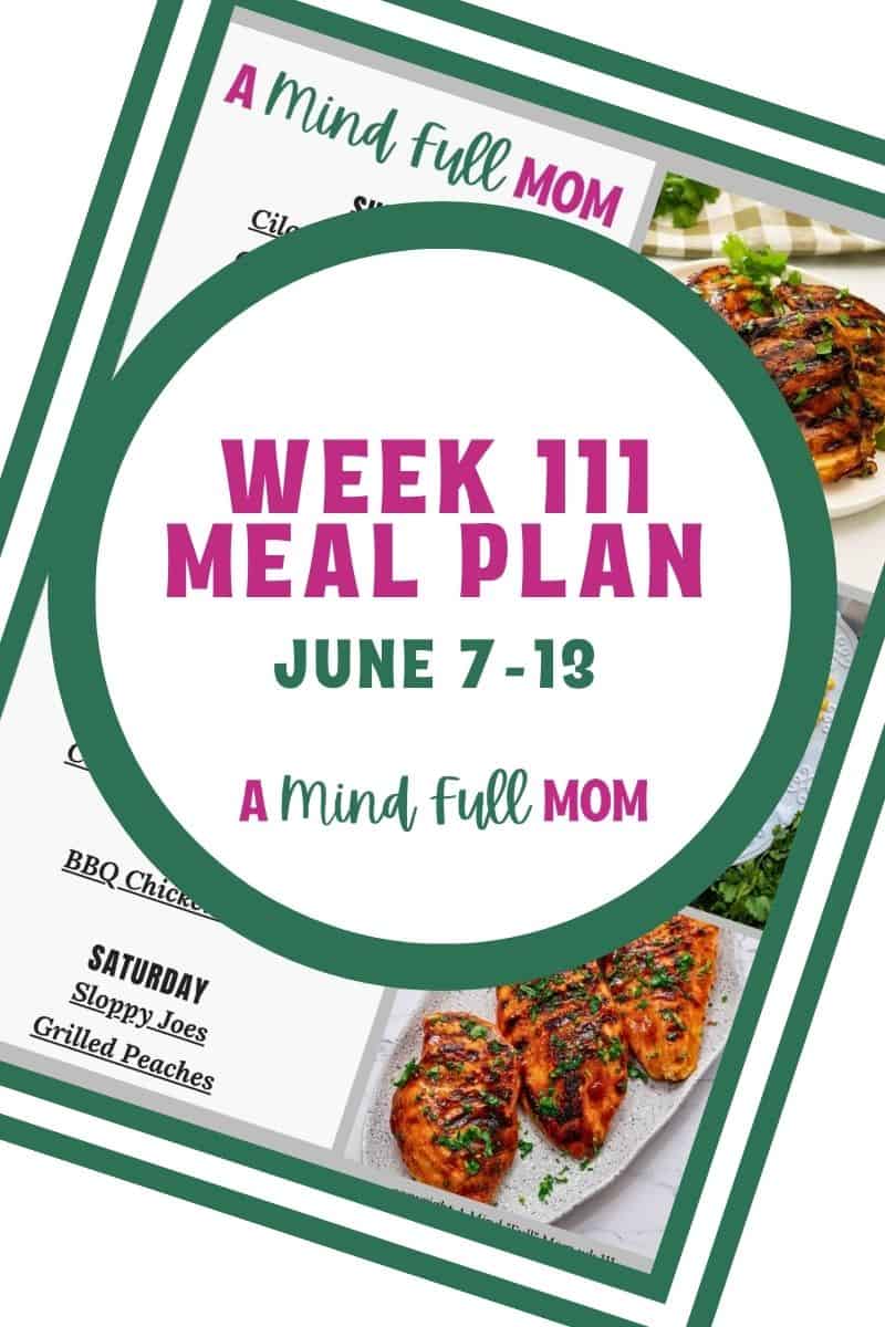 Photo of meal plan with text that reads Meal Plan 111 June 7-13.