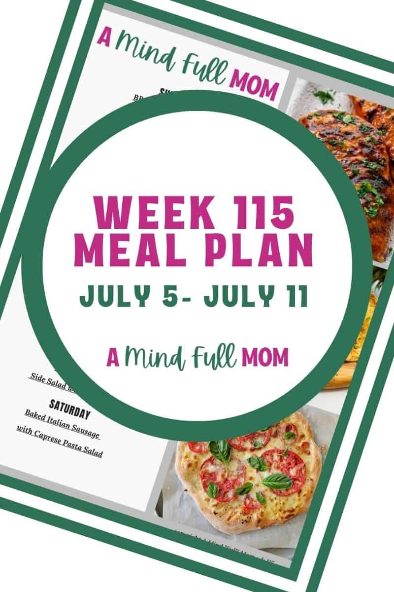 Photo of meal plan with text that reads Meal Plan 115.
