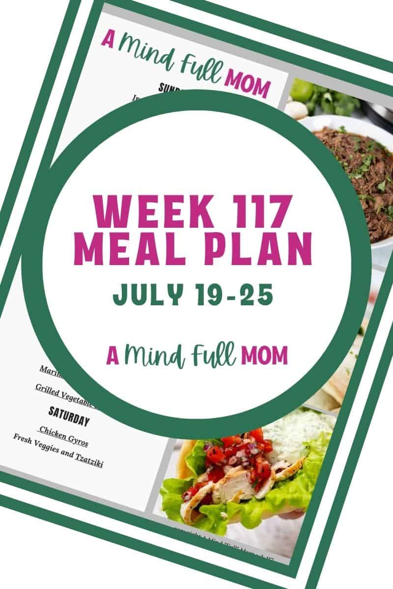 Photo of meal plan with text that reads Meal Plan 117.