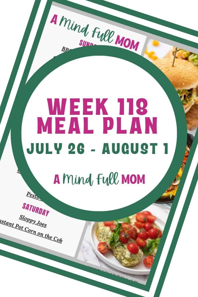 Photo of meal plan with text that reads Meal Plan 118.