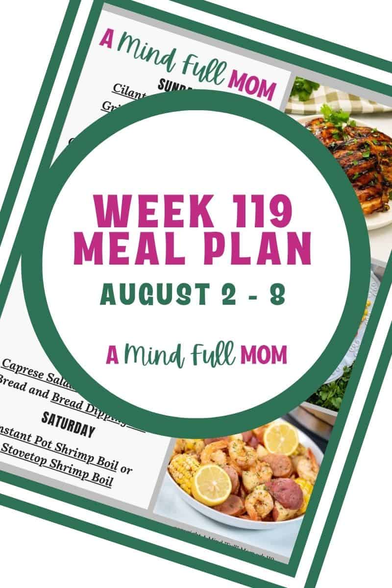 August Meal Plan Photo of meal plan with text that reads Meal Plan 119.