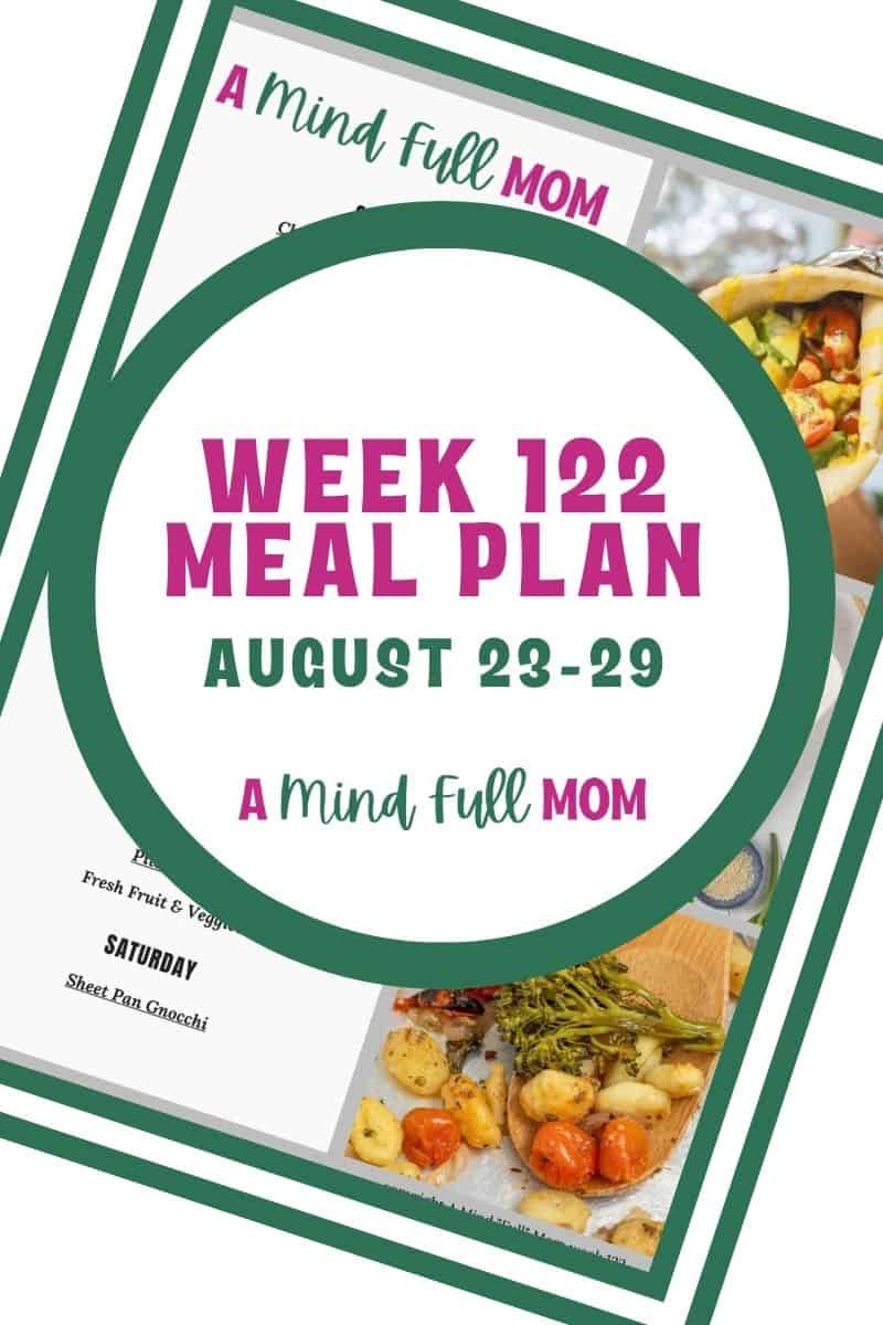 Photo of meal plan with text that reads Meal Plan 122.
