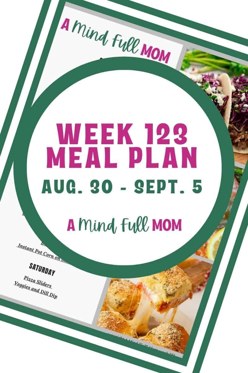 Photo of meal plan with text that reads Meal Plan 123 Aug 30 - Sept 5.