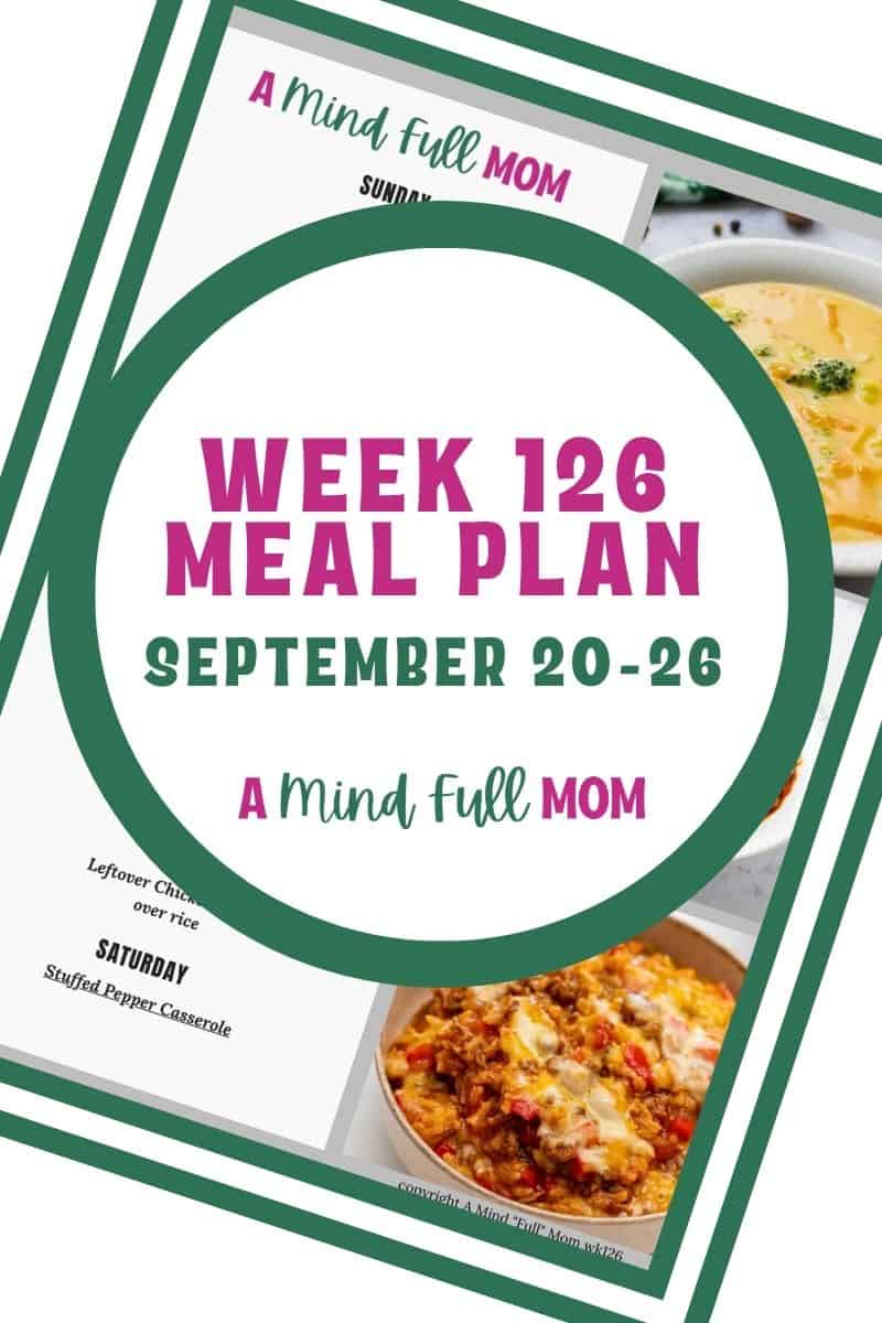 Photo of meal plan with text that reads Meal Plan 126.