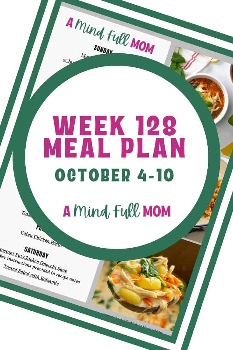 Photo of meal plan with text that reads Meal Plan 128.