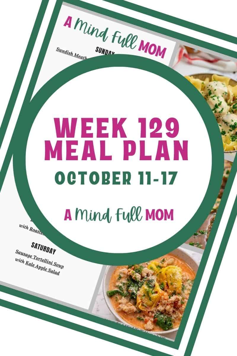 Photo of meal plan with text that reads Meal Plan 129.