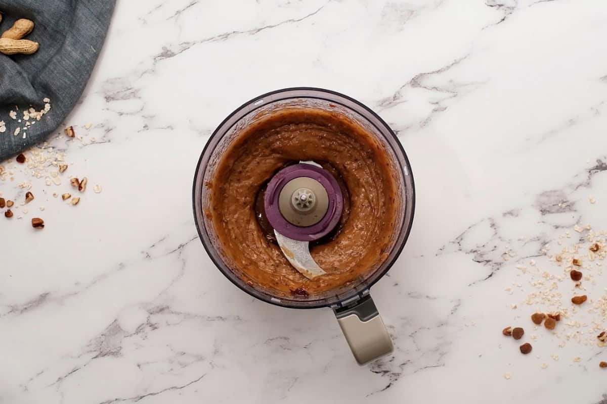 Granola Bars sweetened with dates Soaked dates processed in food processor with maple syrup and vanilla.